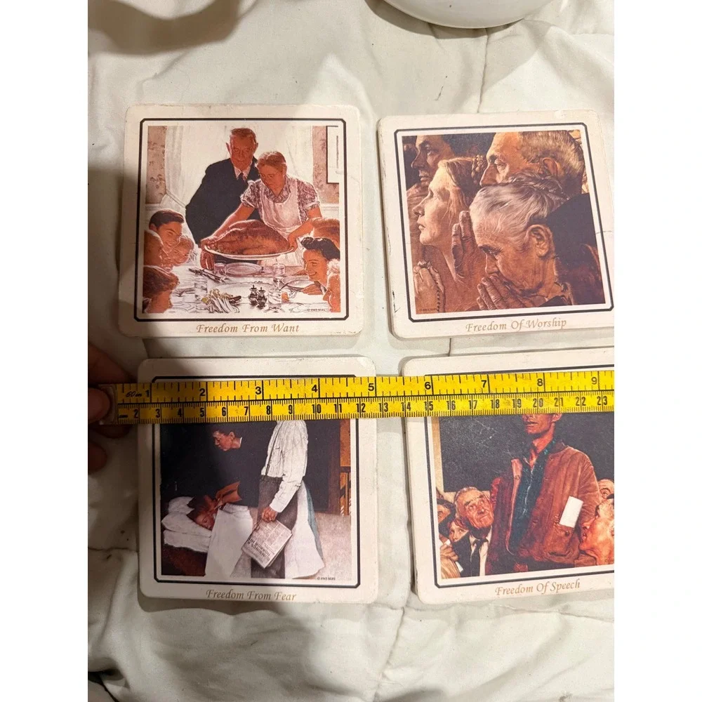 Norman Rockwell Four Freedoms Ceramic Coasters Set 4 Unisex Cream Americana Art